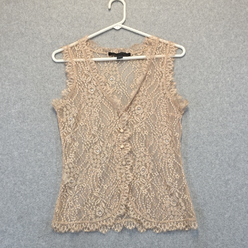 Express Design Studio Nude Lace Metallic Top Made in USA Size Small